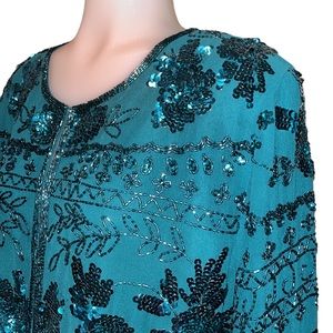 DRAPER’S & DAMON’S Sequin/Beaded Jacket~NWT~Teal~Large Petite